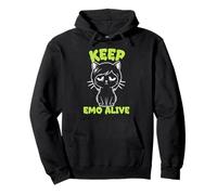 Keep Emo Alive Sad Cat Graphic for Goth Gamers Pullover Hoodie