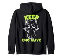 Keep Emo Alive Sad Cat Graphic for Goth Gamers Zip Hoodie