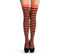 Keep Fashion® Ladies Girls Halloween Bloody Stockings, Thigh High Hold Up Lace Satin Bow Stocking - Womens Over Knee Long Socks Fancy Dress Party Props Orange Black Stockings