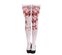 Keep Fashion® Ladies Girls Halloween Bloody Stockings, Thigh High Hold Up Lace Satin Bow Stocking - Womens Over Knee Long Socks Fancy Dress Party Props White Bloody Stockings