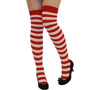 Keep Fashions Christmas Thigh High Socks Women Striped Knee High Long Over Knee Stockings Elf Green White Red Over the Knee Socks for Womens Girls UK Size 4-6, red white 1 Pcs