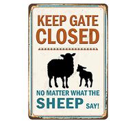 Keep Gate Closed No Matter What The Sheep Say Warning Metal Wall Art Funny Caution Goats Sheep Farm House Barn Fence Wall Gate 5.5x8 Inch Metal Hanging Plaque Decor