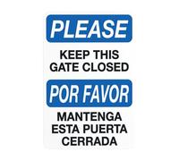 Keep Gate Closed Sign, Bilingual English and Spanish Metal Warning Sign with Easy Install for Indoor Outdoor Security, Business Office Home Garden Street Decor 20 x 30 cm