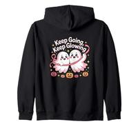 Keep Going Pink Ribbon Breast Cancer Survivor Support Zip Hoodie