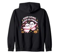 Keep Going Pink Ribbon Breast Cancer Survivor Support Zip Hoodie