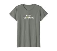 Keep Growing: Inspirational Gardening Art T-Shirt, Women, Olive Heather, L