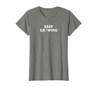 Keep Growing: Inspirational Gardening Art T-Shirt, Women, Olive Heather, M