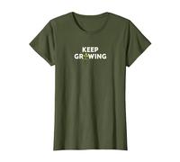 Keep Growing: Inspirational Gardening Art T-Shirt, Women, Olive, S