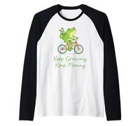 Keep Growing Quote Biking Frog Motivational Growth Mindset Raglan Baseball Tee