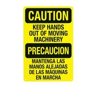 Keep Hands Out Of Moving Machinery Bilingual Metal Warning Sign with Easy Install for Indoor Outdoor Security, Business Office Home Garden Street Decor 20 x 30 cm