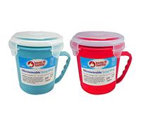 Keep it Handy 2pk Microwavable Plastic Soup Mugs, Casual Style, 700ml Capacity, Red, Green, Blue, Grey
