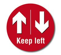 Keep Left Social Distance Floor Sticker Sign. Heavy Duty Non Slip Scratch Resistant Health & Safety Red Marker. LARGE Ø12 Inch. IMMEDIATE DESPATCH