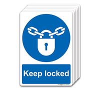 Keep locked sign - A6 148 x 105mm Self-adhesive Vinyl Mandatory Safety Signs