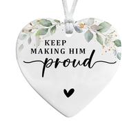 Keep Making Him Proud Ceramic Pendants Bereavement Gifts Keepsake Loss of Loved One Dad Memorial Hug Token in Loving Sympathy Gift Inspirational Thinking of You Hanging Heart Shaped Ornament