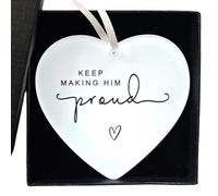 Keep Making Him Proud Memorial Gift - Unbreakable White Heart Hanging Ornament for Loss of Dad - Sympathy Gift for Bereavement - Grief Remembrance Plaques Keepsake - Thinking of You Token (Boxed Set)