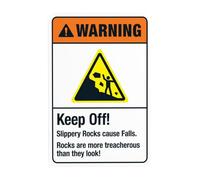 Keep Off Slippery Rocks Cause Falls Rocks Are More Treacherous Metal Warning Sign for Indoor Outdoor Security, Business Office Home Garden Street Decor 20 x 30 cm