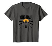 Keep on Truckin' Long Haul Life Trucker Retro Road Trip T-Shirt, Youth, Asphalt Grey, Large