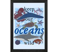 Keep Our Oceans Wild Framed Wall Art Poster Print Picture (Black, A4)