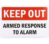 Keep Out Armed Response Alarm Black Red Aluminum Metal Tin Sign 8x12