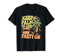 Keep Palm and Party On Retro Tropical Print T-Shirt