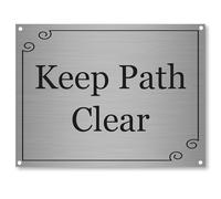 Keep Path Clear Sign A5 20 x 15 cm | Brushed Silver Aluminium Plaque with Screw Holes | Outdoor Safety Notice