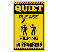 Keep Quiet Sign -Quiet Please Filming In Progress - Theater Cinema Metal Tin Sign For Street Home Door Vintage Wall Plaques Decor Yellow Black Sign Aluminum Metal Sign 8X12 Inches