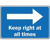 Keep Right at All Times Big Arrow Safety Sign - 1mm Plastic Sign (200mm x 150mm)