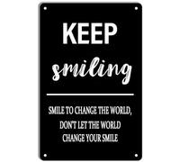 Keep Smiling Art Poster Wall Decor Vintage Metal Sign Motivational Quotes Rustic Tin Signs Metal Decor For Home Kitchen Bar Room Garage Man Cave Decor Retro Metal Tin Sign 8X12 Inches