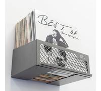 Keep Them Spinning - Vinyl Record Wall Shelf Grey | Vinyl Storage with Now Playing Stand | Record Player Wall Mount for 50 LPs | Vinyl Holder