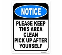 Keep This Area Clean Notice Sign, 8 x 12 Inch Aluminum with Mounting Holes | Blue NOTICE header and large black lettering give cleanup instructions an easy-to-notice layout.
