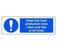 Keep This Food Production Area Clean And Tidy At All Times - safety sign - High tack self-adhesive sticker (150mm x 50mm) Viewing Distance within 3m.