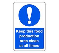 Keep This Food Production Area Clean At All Times - safety sign - 1.2mm Rigid plastic for indoor/outdoor usage (200mm x 150mm) Viewing Distance within 5m.