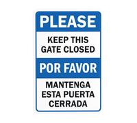 Keep This Gate Closed Sign, English and Spanish Metal Warning Sign with Easy Install for Indoor Outdoor Security, Business Office Home Garden Street Decor 20 x 30 cm