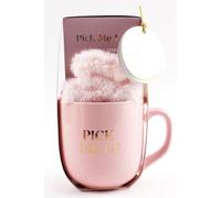 Keep Warm and Drink Tea Gift Set - Pink Porcelain Tea Cup Coffee Mug with 'Pick Me Up' 5 PM Tea Time Box, Soft Pink Hand Warmer - Cozy Birthday Gift for Girls, Kids, Women, Grandma, Mother