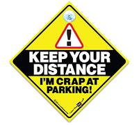 Keep Your Distance I'm Crap at Parking Car Sign, Joke Suction Cup Car Sign in Yellow And Black For Drivers Who Can't Park Well