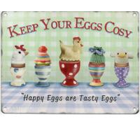 Keep Your Eggs Cosy, Metal Sign, 'Happy Eggs are Tasty Eggs', Retro Sign