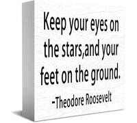 Keep Your Eyes On The Stars,And Your Feet On The Ground. Wood Box Sign Decor Desk Sign Rustic Home Shelf Wall Decoration Grad Gift 5 X 5 Inches