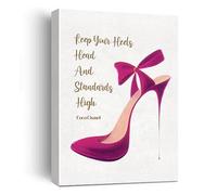 Keep Your Heels Head Standards High Inspirational Quote Wall Art Canvas Painting,Modern Fashion Décor Motivational Artwork Poster for Girls Room Makeup Room Beauty Salon, 12”X15 (Framed)