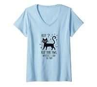 Keep Your Paws Where I Can See Them - Cute Cat V-Neck T-Shirt, Women, Baby Blue, XXL