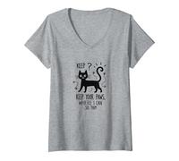 Keep Your Paws Where I Can See Them - Cute Cat V-Neck T-Shirt, Women, Heather Grey, S
