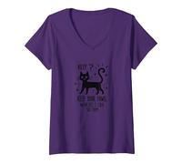 Keep Your Paws Where I Can See Them - Cute Cat V-Neck T-Shirt, Women, Purple, XXL