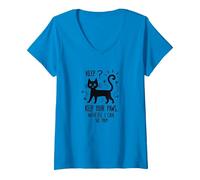 Keep Your Paws Where I Can See Them - Cute Cat V-Neck T-Shirt, Women, Sapphire, S
