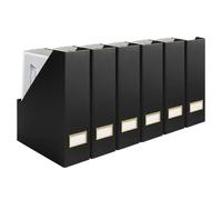 Keep your Space Organized - Set of 6 Black Foldable Magazine File Boxes with Gold Label Holders - Perfect Magazine Holder, Vertical File Folder Organizer, and Book and Binder Storage by Blu Monaco
