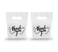 KEEPARTY 100 PCS Small Thank You Merchandise Bags Plastic Goodie Bags Party Favor Bags for Birthday Party Baby Shower Wedding Merchandise Gifts Trade Shows (White)