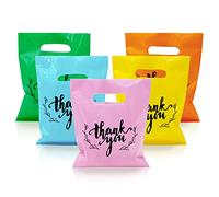 KEEPARTY 100 PCS Small Thank You Merchandise Bags Plastic Goodie Bags Party Favor Bags for Birthday Party Baby Shower Wedding Merchandise Gifts Trade Shows (Five Colors)