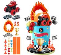 KEEPARTY 30pcs Truck Cake Decorations, Multi-color Race Car Cake Toppers, Cake Themed Party Supplies for Truck & Racing Car Themed Birthday, Baby Shower & Boys & Girls Parties
