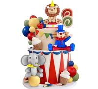 KEEPARTY Circus Cake Decoration, 19pcs Set/Red, Yellow, Blue, Green Balls Cake Picks for Carnival Birthday Party Supplies, Baby Shower Decoration