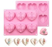 Keepaty 1 Piece 3D Heart Shape Silicone Chocolate Moulds for Valentine's Day 6 Cavities Non-Stick Easy Release Diamond Heart Shaped Molds for Hot Chocolate Bomb, Candle, Soap, Cake