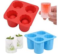 Keepaty 2pcs Ice Cube Trays Silicone 4 Giant Ice Cube Maker Cup Shape Ice Cube Mold Summer Bar Party Beer Ice Drink Whishy Tool Accessories （Red+Blue)