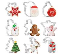 Keepaty Christmas Cookie Cutters Set, 9 Piece Holiday Cookie Cutters Shape - Gingerbread Man, Christmas Tree, Snowflake, Santa, Angel, Candy Canes, Snowmen, Elk for Christmas Party Winter Baking
